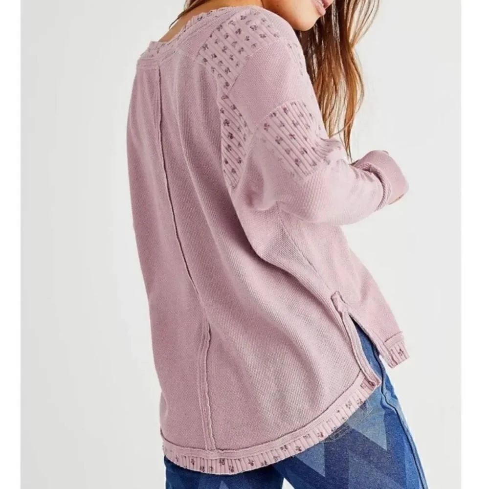 Free People Heart To‎ Heart Henley Top Daytime Fireworks Pink Boho Women Medium - Picture 4 of 11